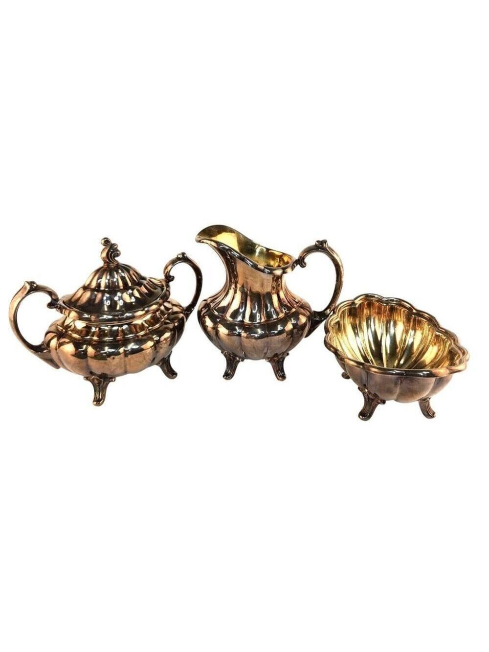 Reed and Barton Silver Plated Sugar Bowl Creamer Mint Bowl Set 7050 Holiday